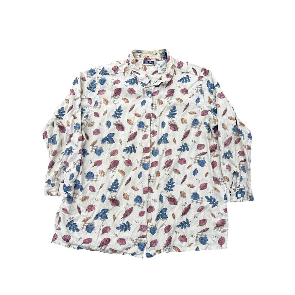 Erika II & Co whimsi Leaf autumn rayon blend button up 1X leaves whimsigoth